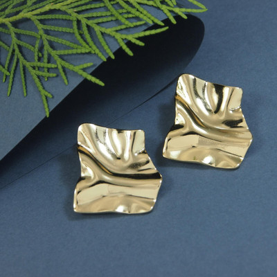 Ronak Fashion Antitarnish Abstract Waterproof Stainless Steel Stud Earring for Women-Gold Stainless Steel Stud Earring