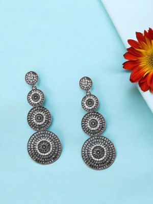 Sangria Oxidized Silver-Plated Lightweight Studded Filigree Classic Drop Earrings Brass Stud Earring
