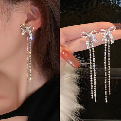 house of common Silver Plated Bow Stud Earrings Tassel For Women/Girls Alloy Stud Earring