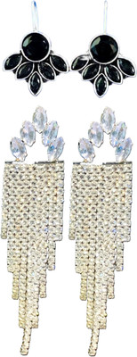 Hernger traders Half_Flower_Black_06 & earwo-je-green9@_06 Cubic Zirconia Alloy Earring Set
