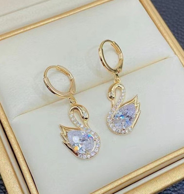 BLINGEE Crystal Swan Korean Earrings For Women Girls Trendy Western Fashion Crystal, Cubic Zirconia, Diamond Alloy Earring Set, Drops & Danglers, Hoop Earring