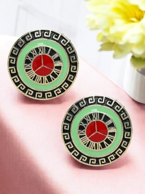 ANOUK Mint Green & Red Meenakari Enamel Stud Earrings - Indo-Western Circular Design Beads, Crystal Alloy Stud Earring