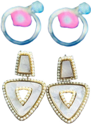 Hernger traders Pink_eyes_05 & White_Triangle_03 Cubic Zirconia Alloy Earring Set