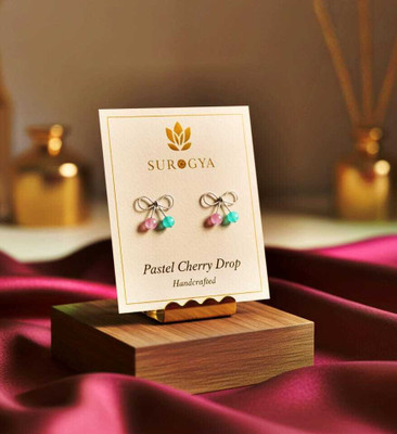 Surogya SURGYA Pastel Cherry Drop Stud Earrings Cubic Zirconia Brass Stud Earring