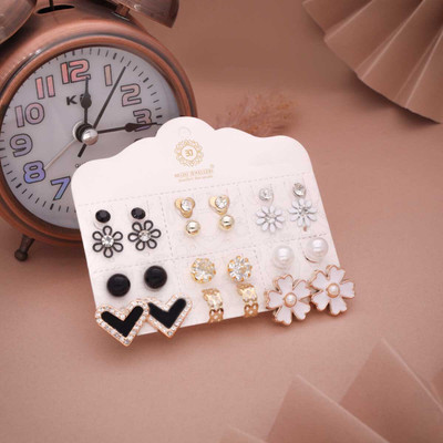 Alasca 12 pairs with a mix of classic and contemporary designs Diamond, Garnet, Ruby Brass Stud Earring