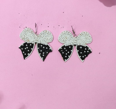 quirkify Black and White Bow earring Fabric Earring Set