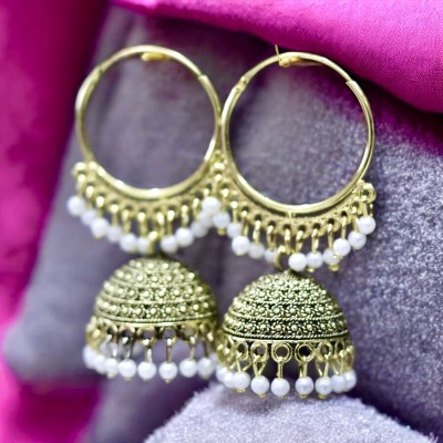 DIYARA Oxidized Golden Ring Moti Jhumka Alloy Jhumki Earring