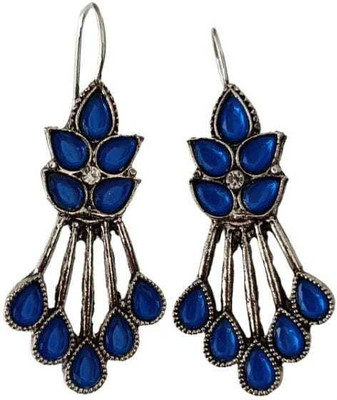 Relishine Women's Antique Silver Blue Stone Dangler Earrings | Ethnic Festive Traditional Beads Metal Stud Earring