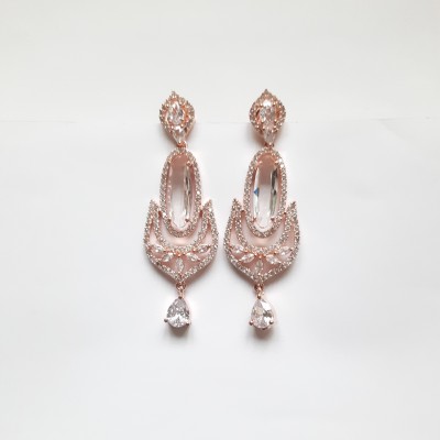 B`BLEND Red Zircon Rose Gold Earrings Crystal Alloy Drops & Danglers