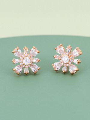 Kushal's Fashion Jewellery White Rose Gold-Plated Party Stud Earring Zircon Copper Stud Earring