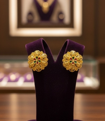 DIS Traditional Floral Gold Tops Brass Stud Earring