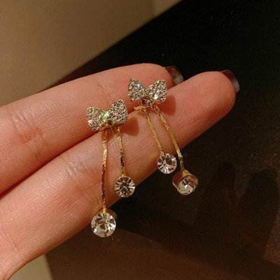 Lady Raiment Golden Bow Style Two Way Earrings Crystal Alloy Stud Earring