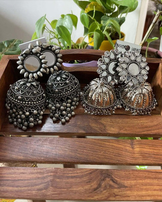 ISLANA Oxidised Earrings Combo for Women & Girls Traditional Peacock Jhumka and Mirror Alloy Jhumki Earring