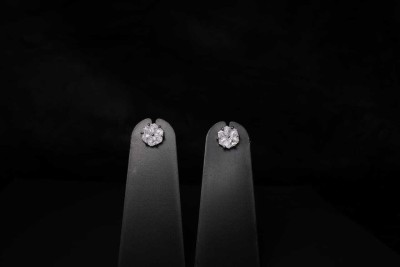 Monatii Silver Plated With American Diamond Flower Design Earrings For Women & Girls Brass Stud Earring