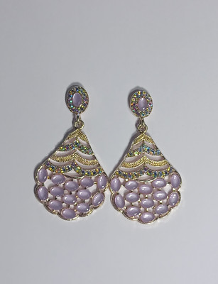 AZTAZ Handcrafted Gold Drop Earrings with Gemstones and Pink Accents Alloy Chandbali Earring