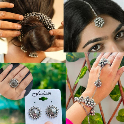 Ashir Combo of 5 Rings, Mang tikka, Cuff Bracelet Bangles for Women and Girls Alloy Stud Earring
