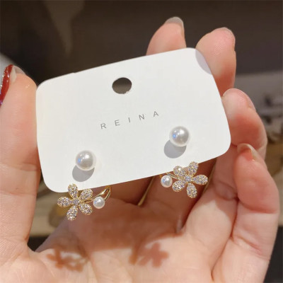 polluxcraft PolluxCraft Korean Earrings For Girls & Women /Floral Shape Gold Plated Earrings Zircon Alloy Drops & Danglers