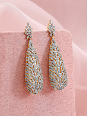 RUBANS Rubans 22K Gold-Plated Cubic Zirconia Studded Premium Statement Drop Earrings Zircon Brass Drops & Danglers