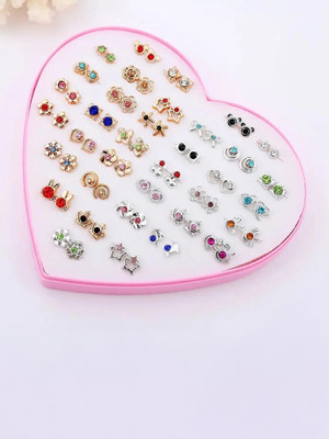 Blingate Earrings Combo 36 Pair Stud Silver Gold Plated Earrings for Girls & Women Plastic, Stone Stud Earring