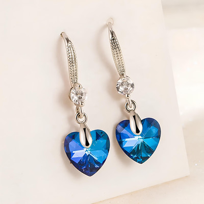 Karishma Kreations Silver Plated Sapphire Titanic the Heart of the Ocean Drop Earring for Women Stainless Steel Drops & Danglers