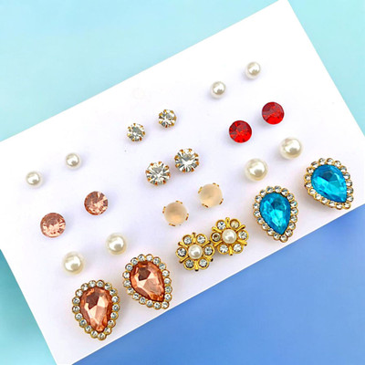 pifashion Combo of 12 Earring Studs for Women Alloy Earring Set, Stud Earring