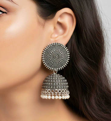 BALKI Oxidised Silver Plated Traditional Jhumki Earring for Women Beads Alloy, German Silver Jhumki Earring