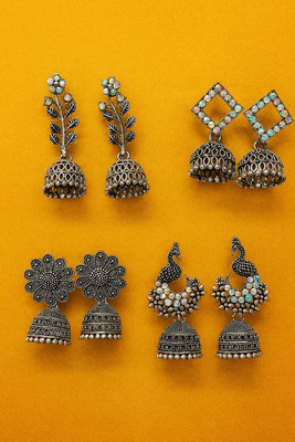 Janki Creation Oxidized German Silver Earring Set Crystal Alloy Chandbali Earring, Drops & Danglers, Jhumki Earring, Stud Earring
