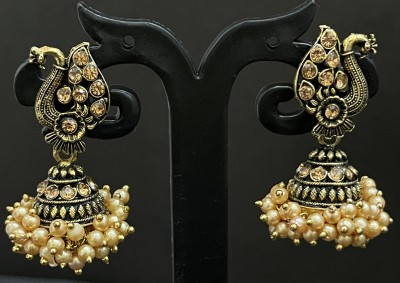 SBJ Fancy party wear earrings, latest Pearl Peacock designer earrings,Earring Set S8 Pearl Brass Drops & Danglers