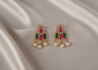 DEESHINE Royal Multicolored Kundan Drop Earrings For Women & Girls. Beads, Pearl Alloy Chandbali Earring