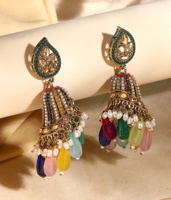 ASMITTA Jewellery Bell Shape Multicolor Pearls & Crystal Stone Studded Drop & Dangle Earrings Pearl Alloy Drops & Danglers