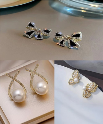 AVR JEWELS Valentine Special Combo of 3 Fashionable Korean Adjustable Earrings Alloy Stud Earring