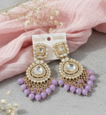 DHVANI Elegant Heritage Kundan Earrings Beads Alloy Chandbali Earring