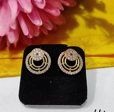 DIMIKI 1 Gram Gold Plated AD Earrings for Women Cubic Zirconia Brass Stud Earring