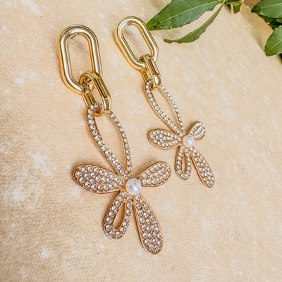 brybella Elegant Gold-Plated Zircon Flower Dangler Earrings Cubic Zirconia Alloy Drops & Danglers