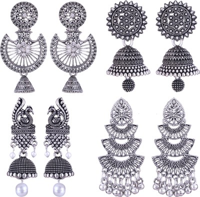 MEENAZ earrings for women jhumka Silver Oxidised traditional ear rings combo stylish Beads, Pearl, Cubic Zirconia, Diamond Brass, Enamel, Copper, Zinc, Stone Earring Set