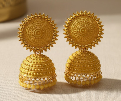 ABC Traditional Yellow Oxidized Beaded Jhumka Earrings for Women & Girls Beads Alloy Plug Earring, Stud Earring, Jhumki Earring, Drops & Danglers