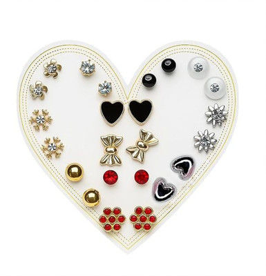 Bittrend Jewels 12 Pair Multi-Design Stud Earrings Set | Heart, Bow, Flower Shape | Mixed Style Metal, Acrylic Earring Set, Stud Earring, Drops & Danglers