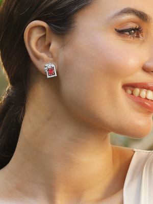 RUBANS Rhodium-Plated Cubic Zirconia Alloy Stud Earring