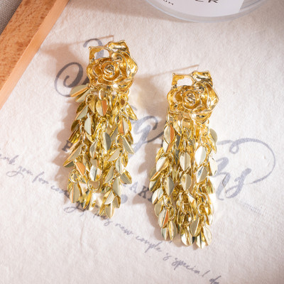 MEENAZ Earrings for women korean long earring girl golden rose Ear Rings stylish gifts Alloy, Metal, Stainless Steel Earring Set, Drops & Danglers