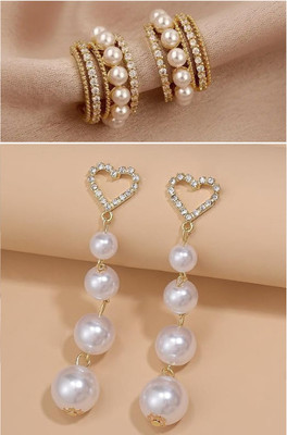 GRAVITEEE Combo of 2 Korean Earrings Stainless Steel Stainless Steel Earring Set, Cuff Earring, Rhinestone Studs, Stud Earring, Huggie Earring, Hoop Earring