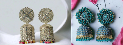 OKU COMBO OF 2 Oxidized layered Jwellery Multi Chanbali & Silver Square Alloy Jhumki Earring