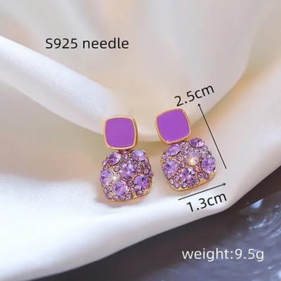 neze NZ 34 Purple Full Rhinestone Square Stud Earring Alloy Drops & Danglers