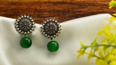 SHI Jewellery Oxidised Earrings Top German Silver Tops Pearl Drop Afghani Tops Pearl German Silver Stud Earring