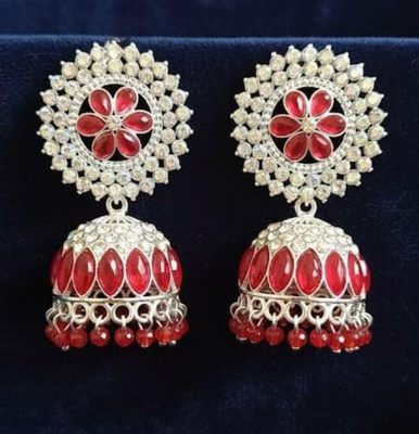 pas Unique red & silver Bead Stone Jhumka Earrings for girls & women for party wear Cubic Zirconia, Crystal, Beads Alloy Plug Earring, Rhinestone Studs, Jhumki Earring, Earring Set, Drops & Danglers pas Unique red & silver Bead Stone Jhumka Earrings for girls & women for party wear Cubic Zirconia, Crystal, Beads Alloy Plug Earring, Rhinestone Studs, Jhumki Earring, Earring Set, Drops & Danglers