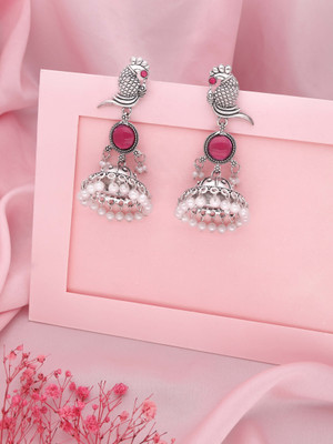 Vedda Silver Plated Drop Earrings for Women & Girls with Brass Metal Diamond Brass Drops & Danglers
