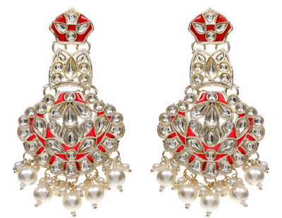 Zarmar fashion Afghani Style Light Gold Meenakari Chandbali Earrings Beads Alloy Chandbali Earring, Tassel Earring
