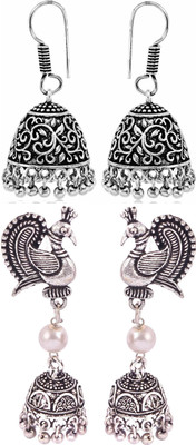 Haniya Oxidized Silver plated handmade Jhumka Jhumki Earrings Brass, German Silver Jhumki Earring