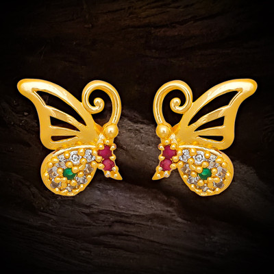 Raj And Deb Premium Collection Of Miron Gold Plated CZ Stud Earrings For Women And Girls Brass Stud Earring