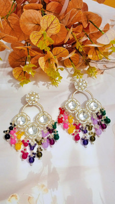 RK IMITATION JEWELS Gold Plated Multi Pearl Kundan Chandbali Earrings for Women & Girls Crystal, Pearl Alloy Drops & Danglers