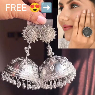 Ashir Atelier Oxidised silver jhumki jhumka Earrings for women and girls with ring Alloy Jhumki Earring